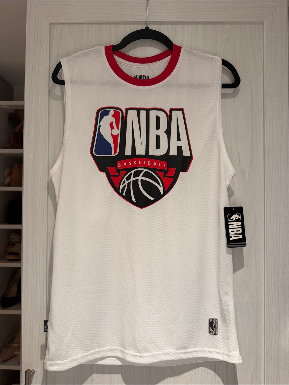 NBA White and Red Mesh Basketball Jersey